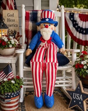 Vintage 1993 International Silver Uncle Sam Plush Shelf Sitter 32” Patriotic